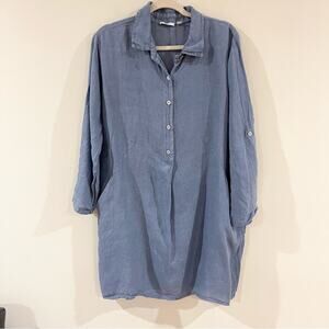 Kaktus Linen Lightweight Tunic Top Woman’s size S Long sleeves pockets blue